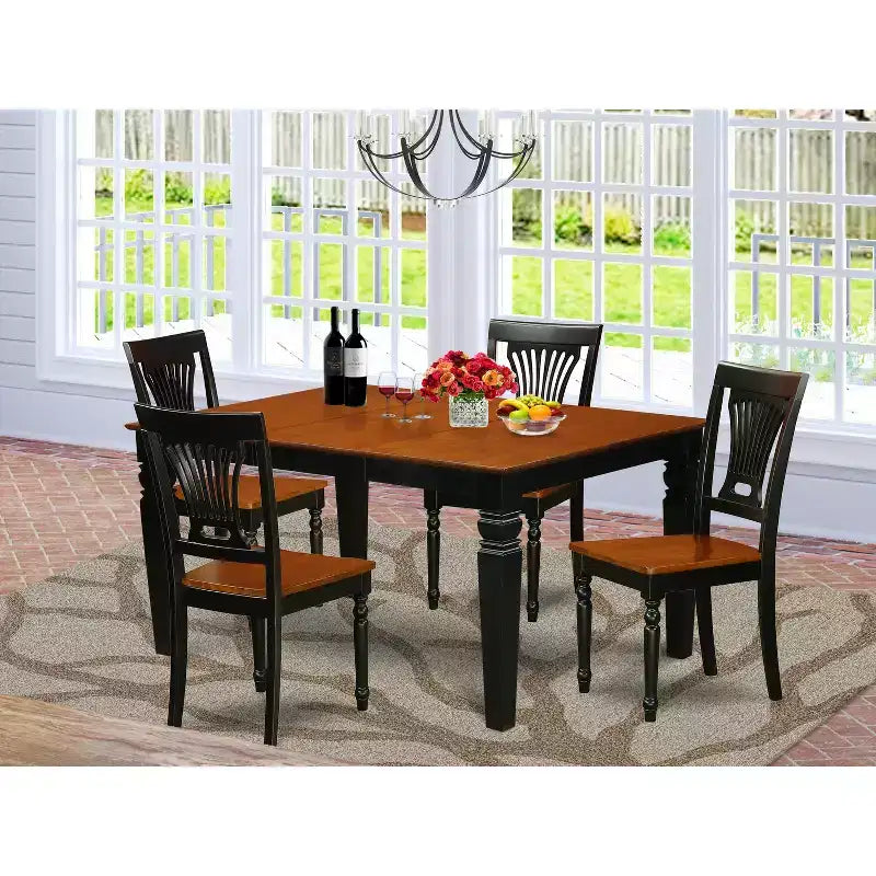 HomeStock 5-Piece Black and Cherry Finish Solid Wood Top Dining table with 4 Chairs
