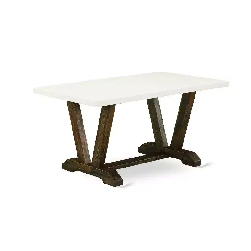 HomeStock 7-Piece Distressed Jacobean Finish Solid Wood Top Dining Table with 6-Chairs