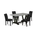 HomeStock 5-Pc Rectangle Natural Oak Finish Solid Wood Top Dining Table with 4 Upholstered Chairs
