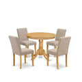 HomeStock 5-Piece Round Natural Oak Finish Solid Wood Top Dining Table with 4 Parson Chair