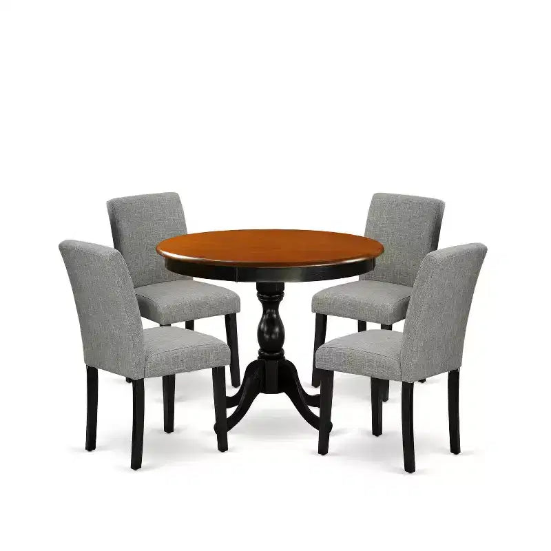 HomeStock 5-Piece Black and Cherry Finish Solid Wood Top Dining Table with 4 Parson Chair