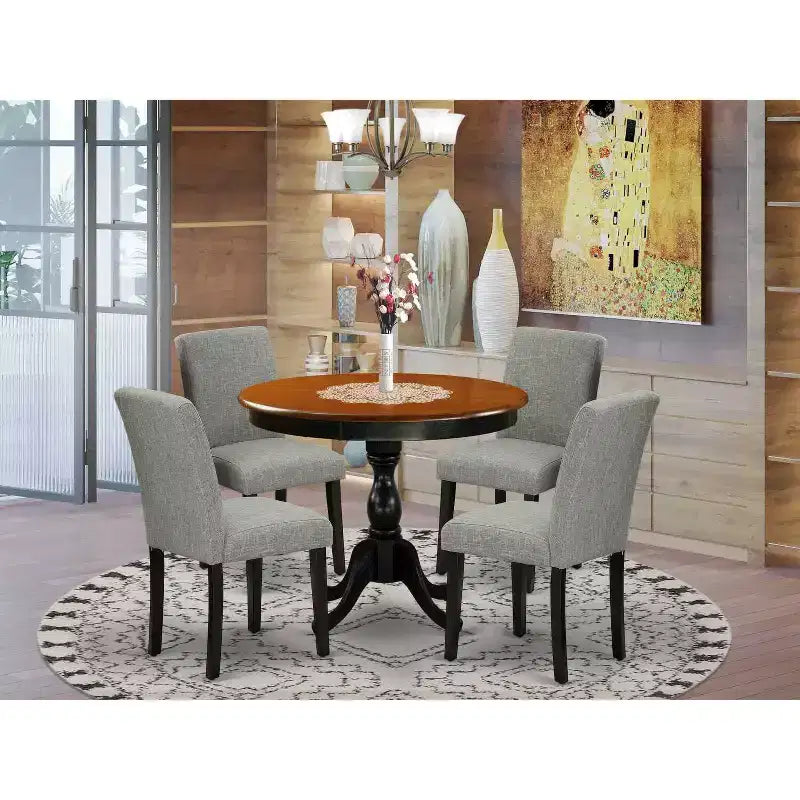 HomeStock 5-Piece Black and Cherry Finish Solid Wood Top Dining Table with 4 Parson Chair