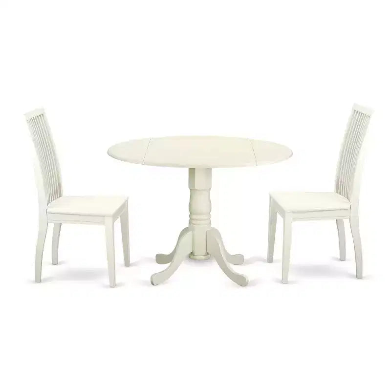 Kitchen Table Set 3pc - Dining Table & 2 Chairs - Small Space Bistro Table - Linen White Finish