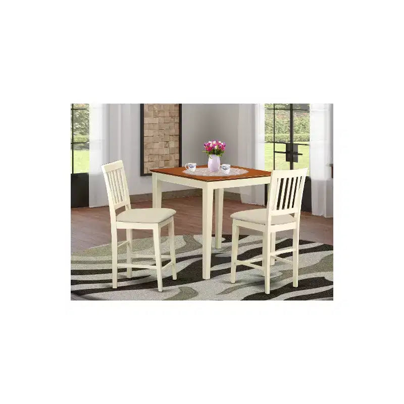 Counter Height Table Set 3pc - Modern Square Dining Table & Stools