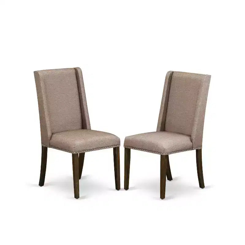 HomeStock 3-Piece Distressed Jacobean Finish Solid Wood Top Dining Table with 2-Upholstered Chairs