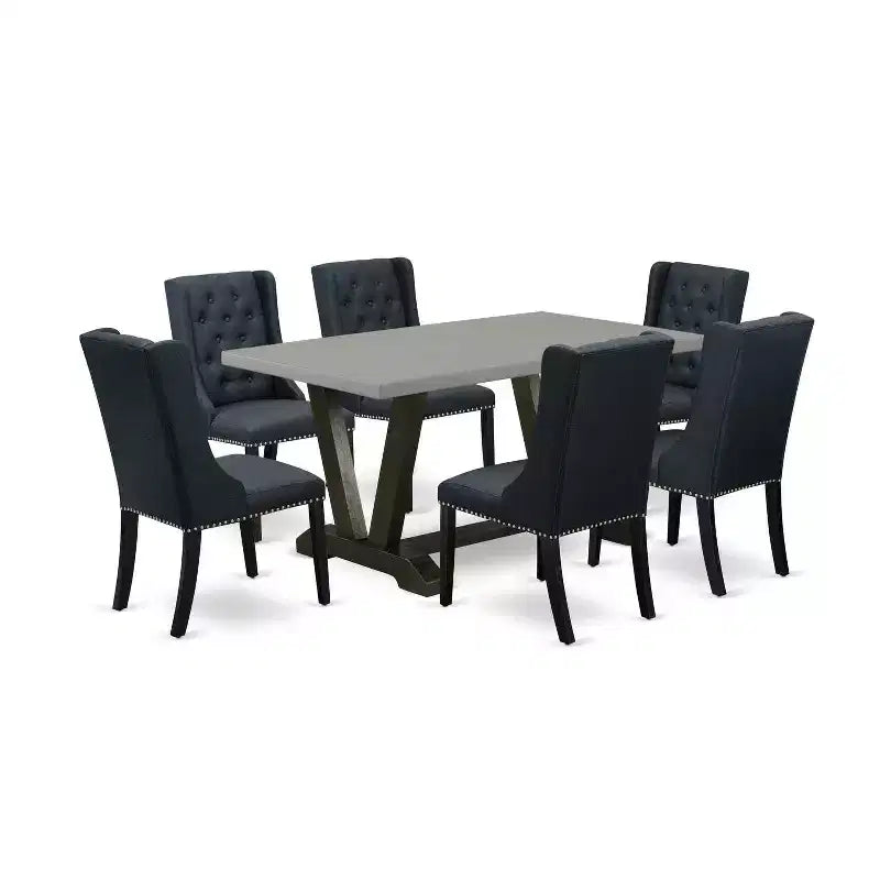 HomeStock 7-Piece Natural Oak Finish Solid Wood Top Dining Table with 6 Chairs