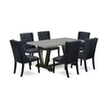 HomeStock 7-Piece Natural Oak Finish Solid Wood Top Dining Table with 6 Chairs