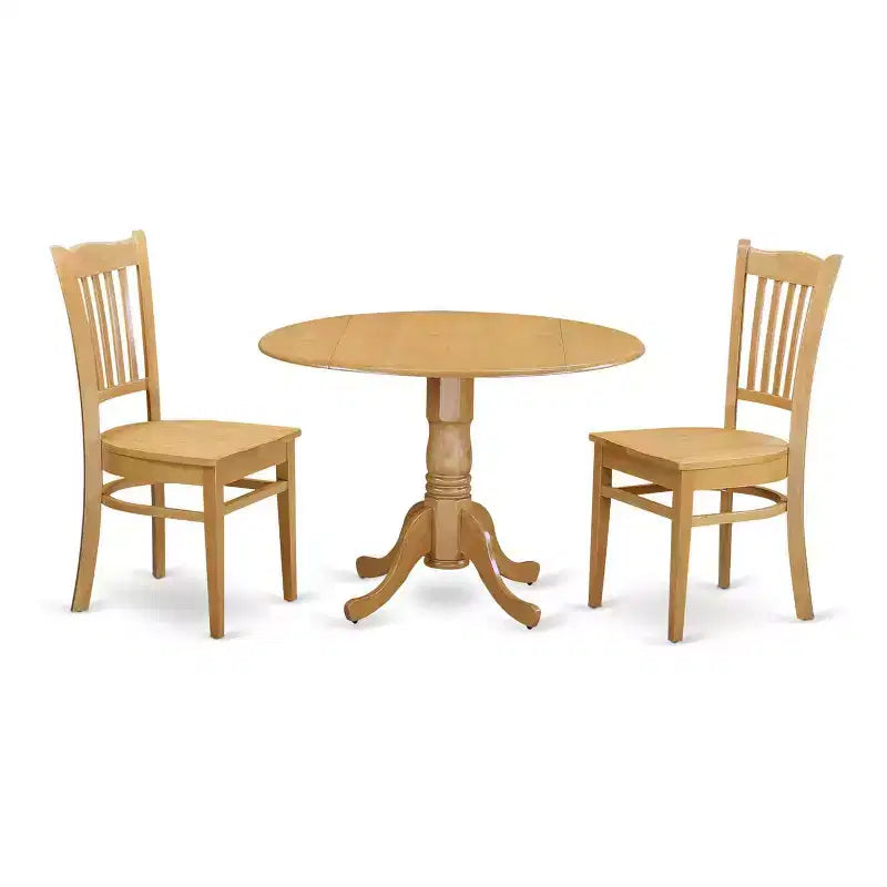 HomeStock 3-Piece Round Natural Oak Finish Solid Wood Top Dining Table with 2 Chairs