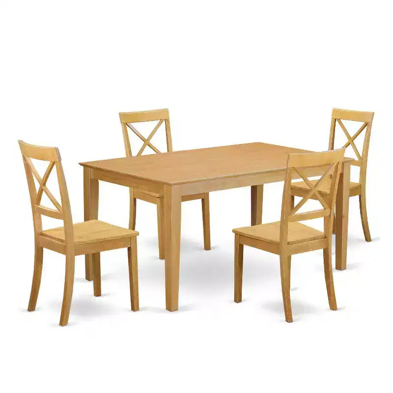 HomeStock 5-Piece Natural Oak Finish Solid Wood Top Dining Table with 4 Chairs