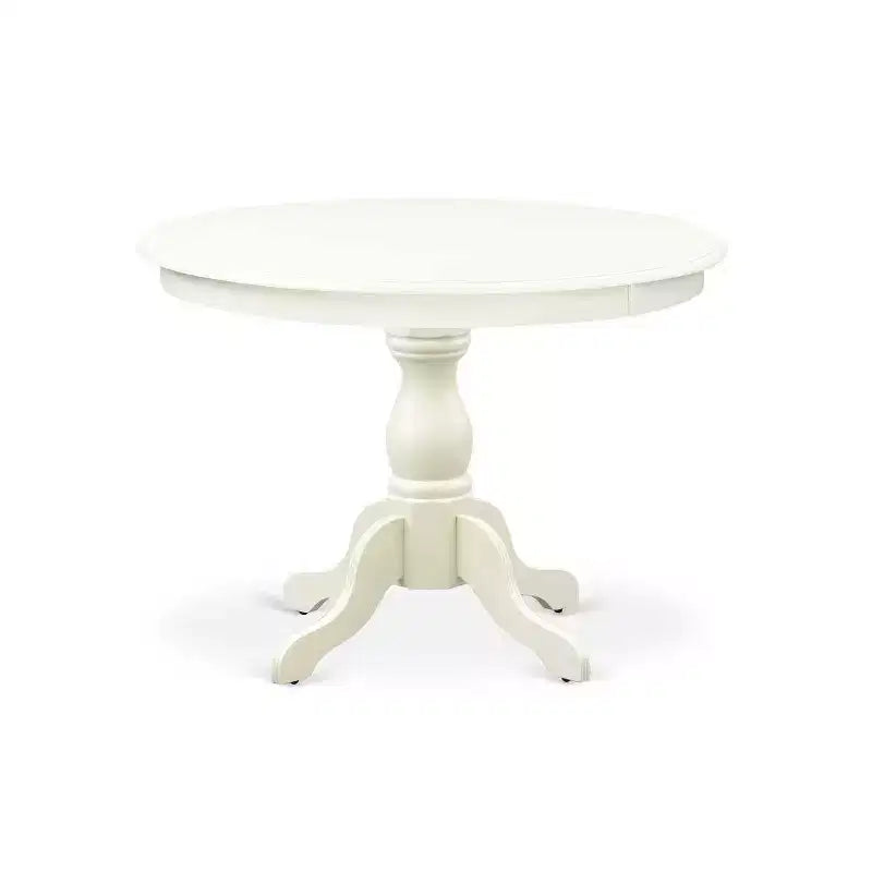 HomeStock 5-Pc Linen White Finish Solid Wood Top Dining table with 4 Chairs with Slat Back
