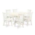 HomeStock 7-Pc Linen White Finish Solid Wood Top Dining Table with 6 Chairs