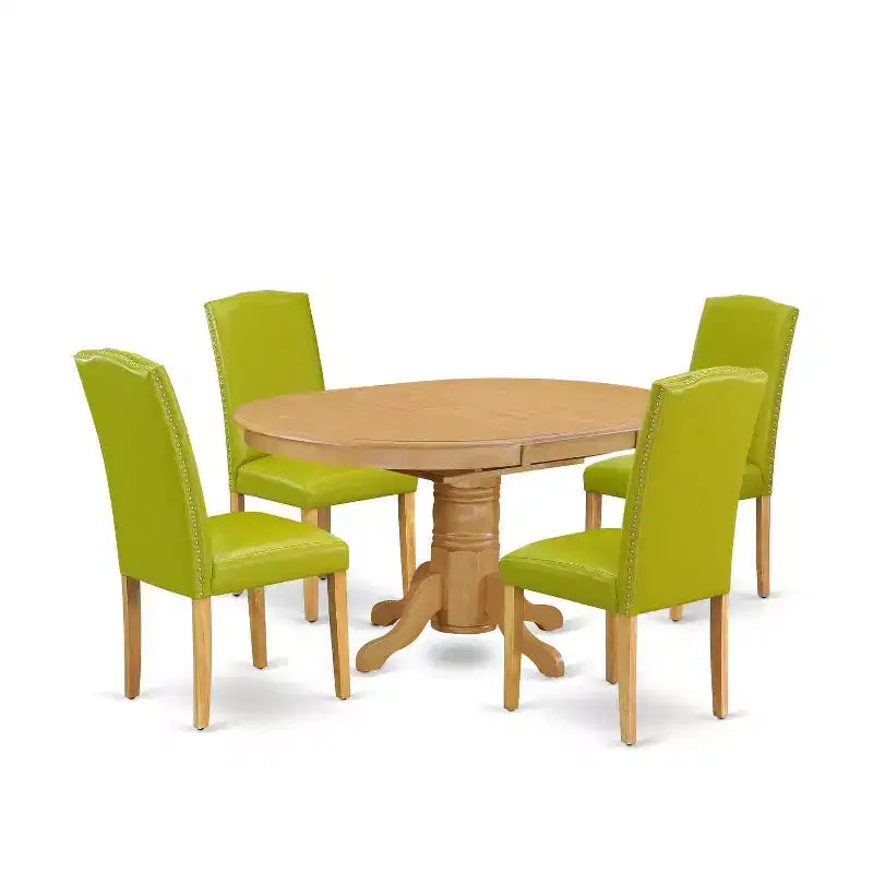 Oval Dining Table Set 5pc 42-60 Table w/ Butterfly Leaf & 4 Parsons Chairs - Autumn Green