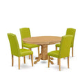 Oval Dining Table Set 5pc 42-60 Table w/ Butterfly Leaf & 4 Parsons Chairs - Autumn Green
