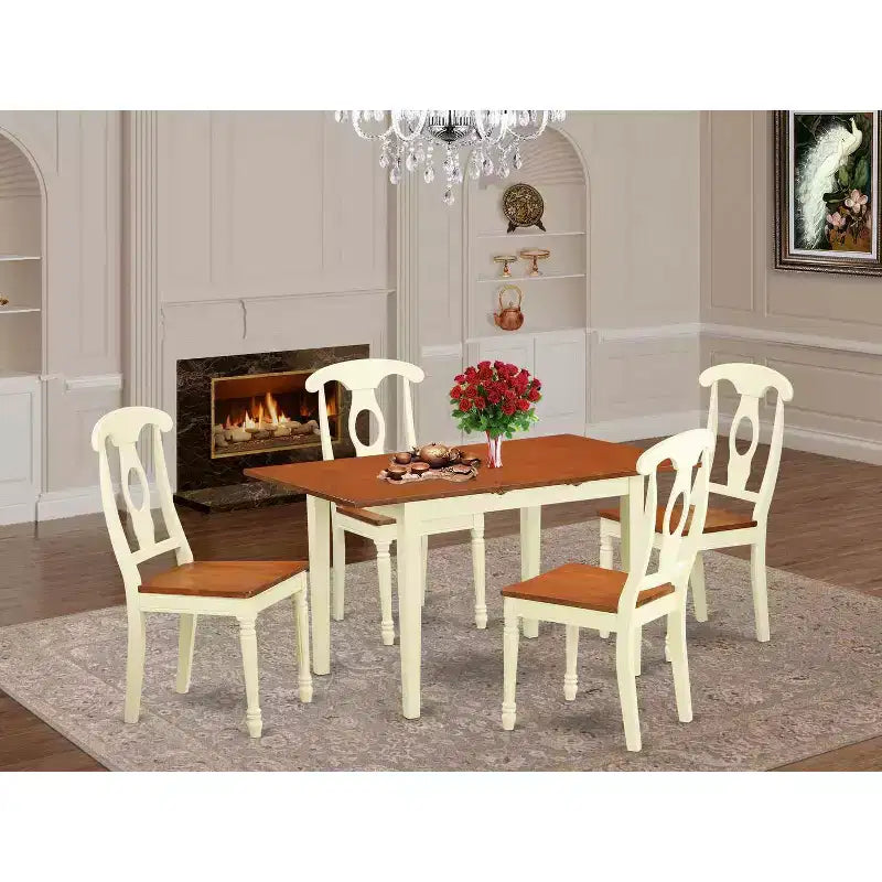Dining Room Set 5 Piece Table & Chair Set - Rectangle Wood Table with Butterfly Leaf - Kitchen Dinette Furniture