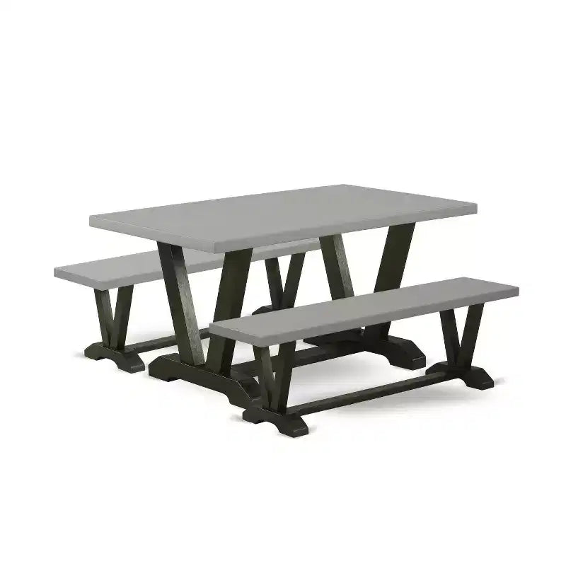 HomeStock 3-Piece Rectangle Natural Oak Finish Solid Wood Top Dining Table with 2-Benches