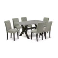 HomeStock 7-Pc Rectangle Natural Oak Finish Solid Wood Top Dining Table with 6 Chairs