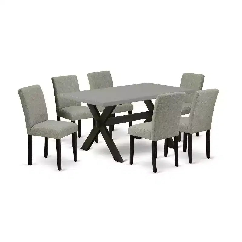 HomeStock 7-Pc Rectangle Natural Oak Finish Solid Wood Top Dining Table with 6 Chairs