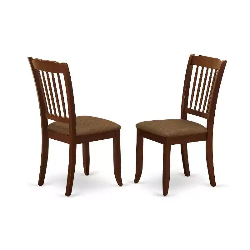 Coastal 3Pc Dinette Set - Round Kitchen Table & 2 Linen Dining Chairs - Mahogany Finish
