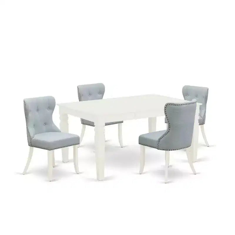 HomeStock 5-Piece Buttermilk & Cherry Finish Solid Wood Top Dining Table with 4 Parson Chair