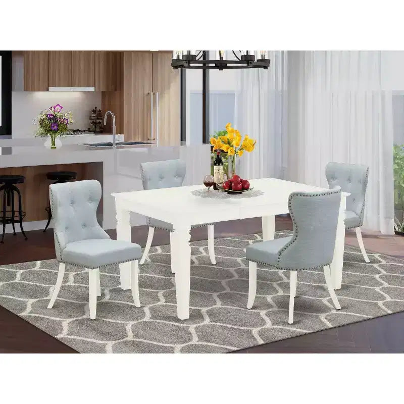 HomeStock 5-Piece Buttermilk & Cherry Finish Solid Wood Top Dining Table with 4 Parson Chair