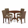 HomeStock 5-Pc Mahogany Finish Solid Wood Top Dining table with 4 Chairs with Drop Leaf