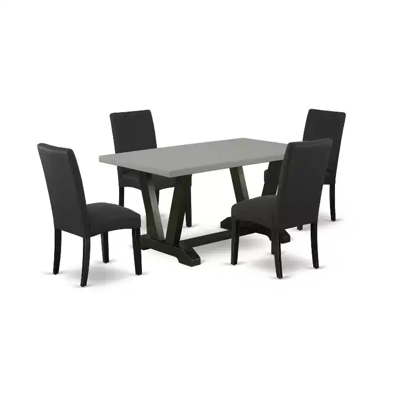 5-Piece Rectangle Natural Oak Finish Solid Wood Top Dining Table with 4 Parson Chair with