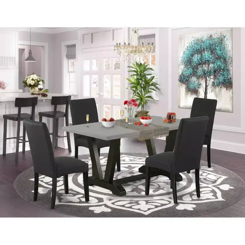 5-Piece Rectangle Natural Oak Finish Solid Wood Top Dining Table with 4 Parson Chair with
