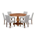 HomeStock 7-Piece Natural Oak Finish Solid Wood Top Dining Table with 6-Parson Chairs