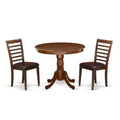 Round Pedestal Dining Table Set - 3 Piece Kitchen Chairs - 36 Inch Mahogany Finish - Small Space Dining