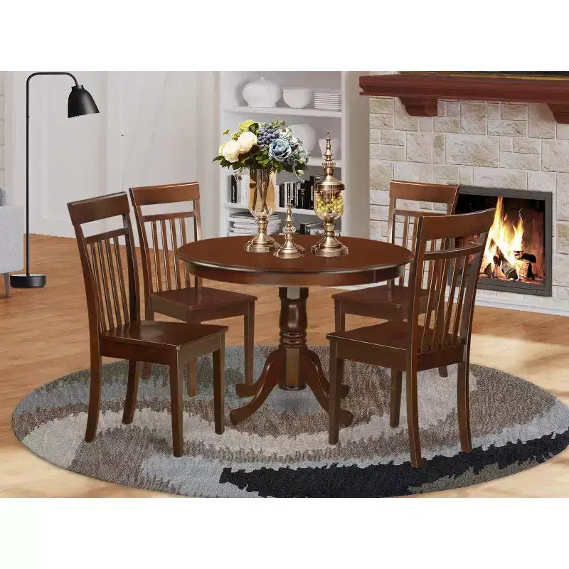 HomeStock 5-Piece Mahogany Finish Solid Wood Top Dining table with 4 Chairs