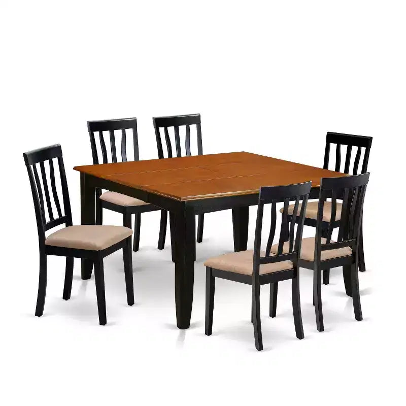 HomeStock 7-Piece Square Black & Cherry Finish Solid Wood Top Dining Table with 6-Chairs