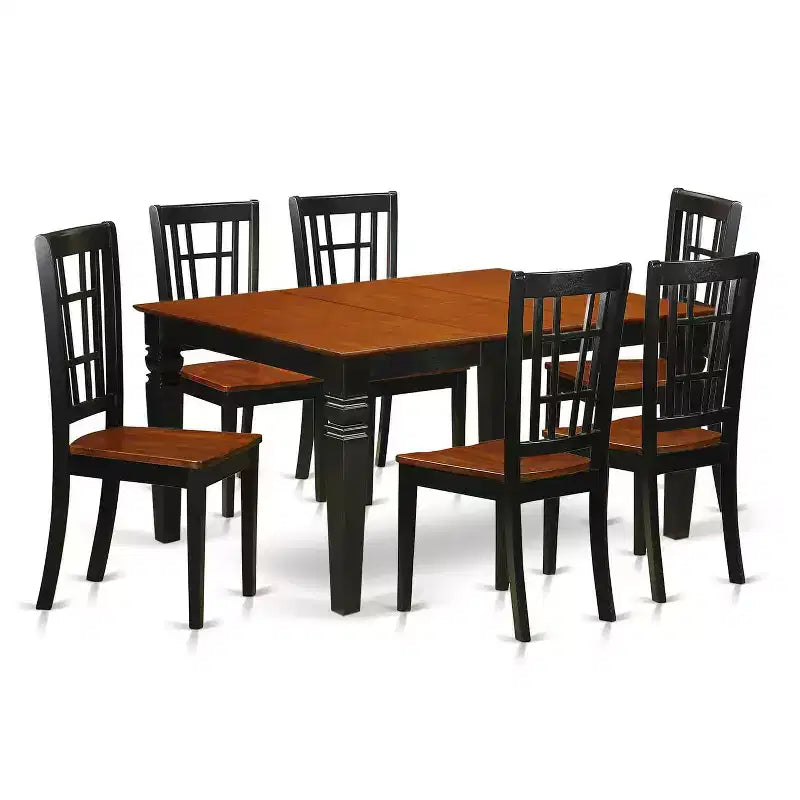 HomeStock 7-Piece Black and Cherry Finish Solid Wood Top Dining Table with 6 Chairs