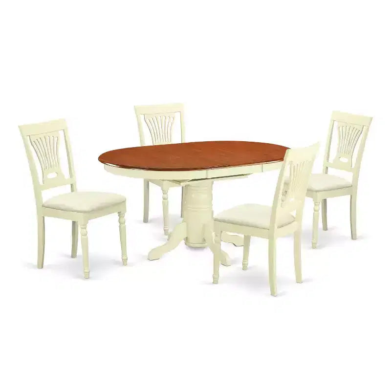HomeStock 5-Piece Oval Buttermilk and Cherry Finish Solid Wood Top Dining table with 4 Chairs