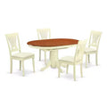 HomeStock 5-Piece Oval Buttermilk and Cherry Finish Solid Wood Top Dining table with 4 Chairs