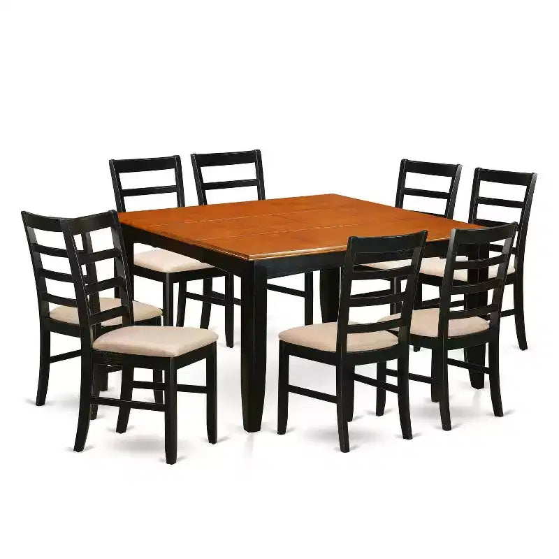 HomeStock 9-Piece Square Black Finish Solid Wood Top Dining Table with 8-Chairs