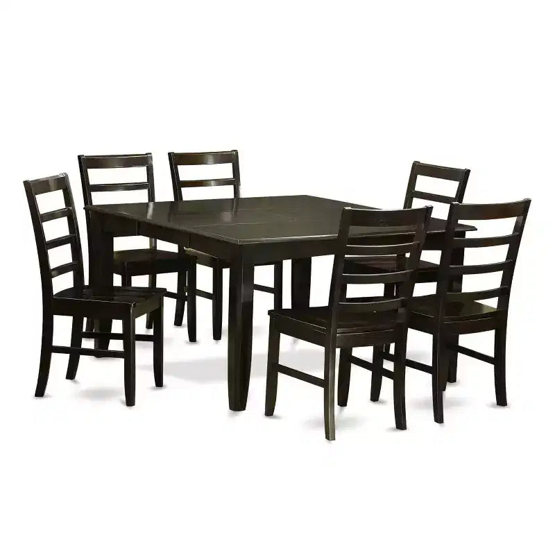 HomeStock 7-Piece Square Cappuccino Finish Solid Wood Top Dining Table with 6-Chairs