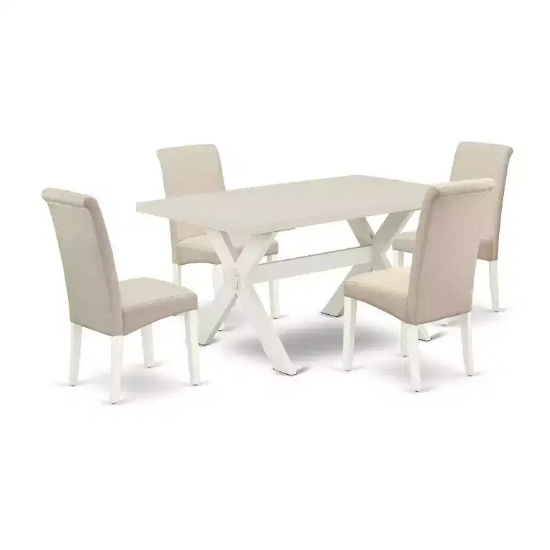 HomeStock 5-Pc Rectangle Natural Oak Finish Solid Wood Top Dining table with 4-Chairs