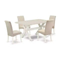 HomeStock 5-Pc Rectangle Natural Oak Finish Solid Wood Top Dining table with 4-Chairs