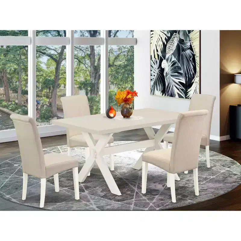 HomeStock 5-Pc Rectangle Natural Oak Finish Solid Wood Top Dining table with 4-Chairs