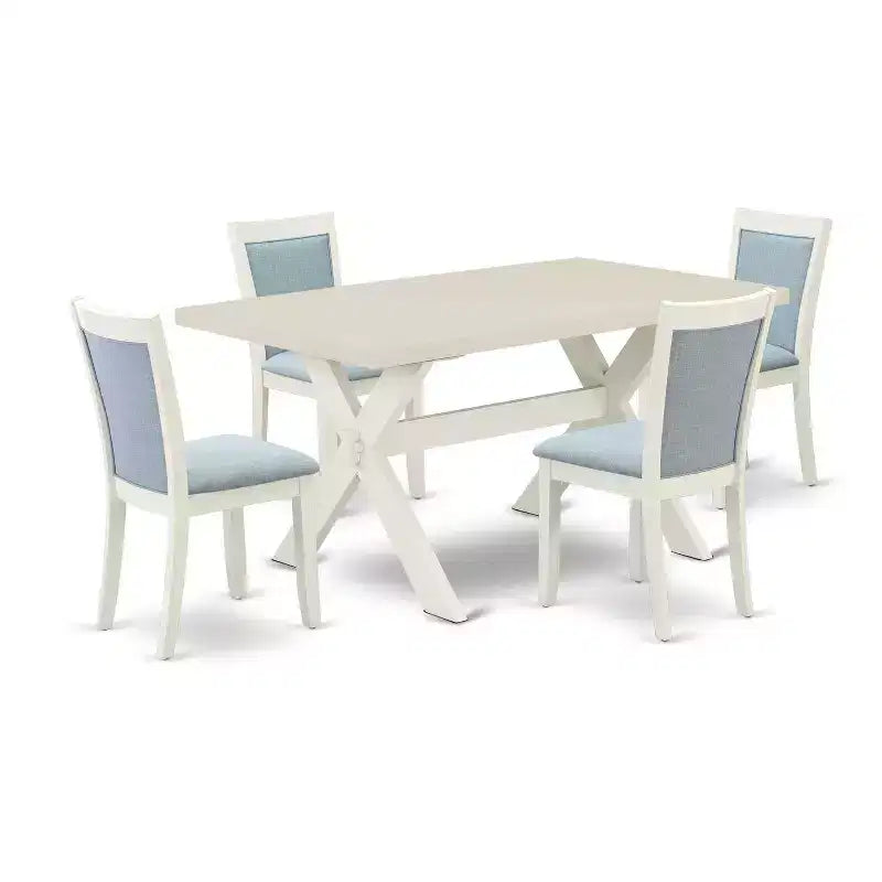 HomeStock 5-Piece Wire Brushed Linen White Finish Solid Wood Top Dining table with 4-Chairs