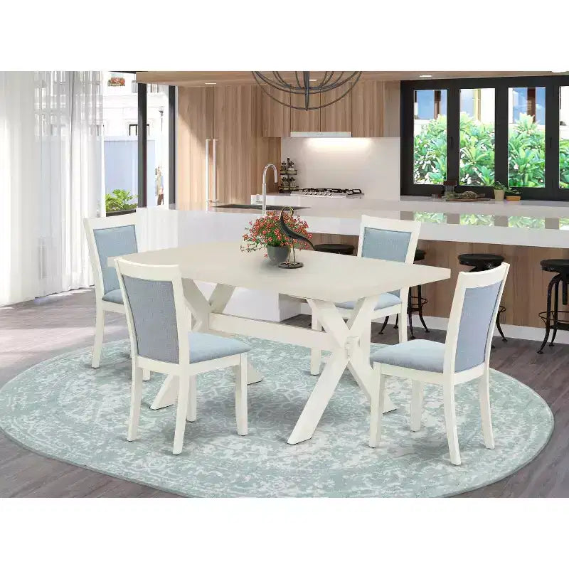 HomeStock 5-Piece Wire Brushed Linen White Finish Solid Wood Top Dining table with 4-Chairs