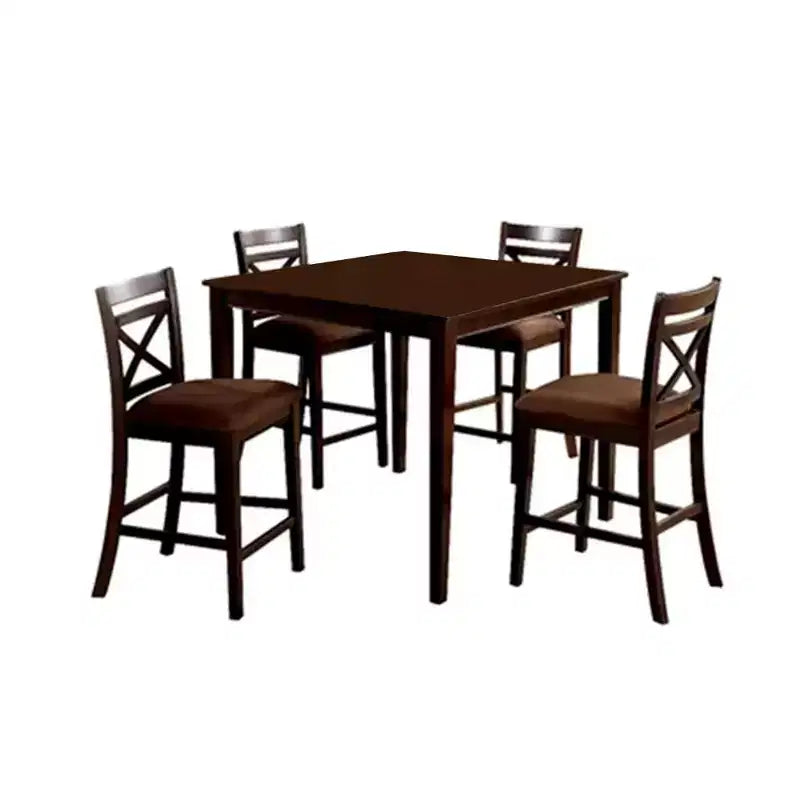 Royal Hampton 5 Piece Wooden Counter Height Table with Crossback Chairs, Espresso Brown