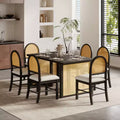 7-Piece Rustic Dining Table Set with Wood Frame and Rattan Accents, Dining Set with 6 Rattan Dining Chairs for Dining Room - Panipeachy