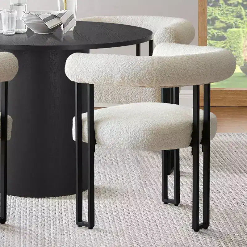 Modern 5-Piece Round Black Dining Table Set, Pedestal Table with 4 Boucle Upholstered Dining Chairs for Kitchen or Apartment-Panipeachy