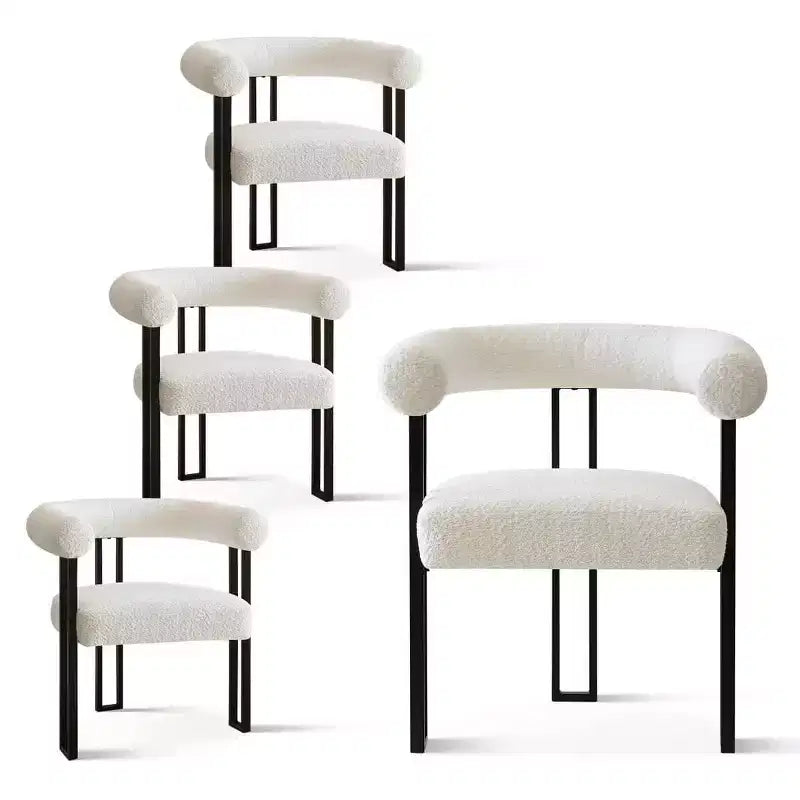 Modern 5-Piece Round Black Dining Table Set, Pedestal Table with 4 Boucle Upholstered Dining Chairs for Kitchen or Apartment-Panipeachy