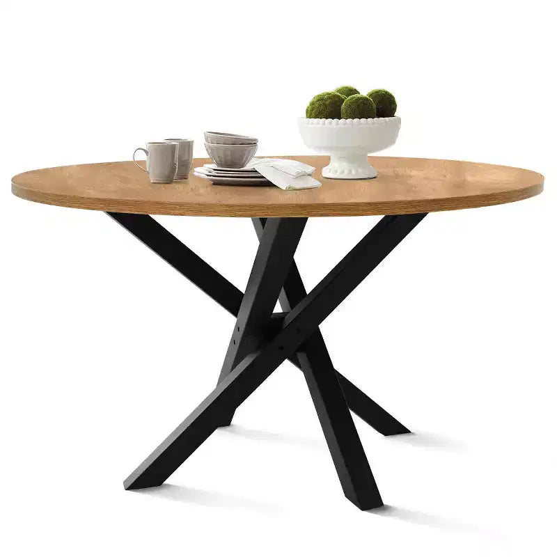 5-Piece Round Dining Table Set, Modern Table with Black Base, Rattan Back Chairs and Boucle Upholstered Seats for Small Spaces-Panipeachy