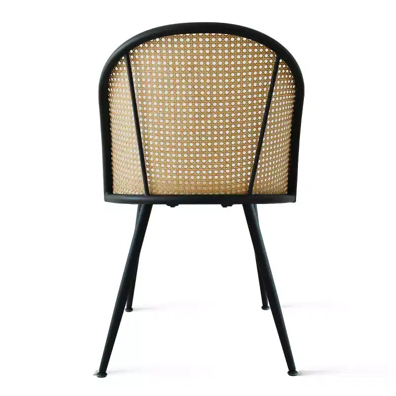 5-Piece Round Dining Table Set, Modern Table with Black Base, Rattan Back Chairs and Boucle Upholstered Seats for Small Spaces-Panipeachy