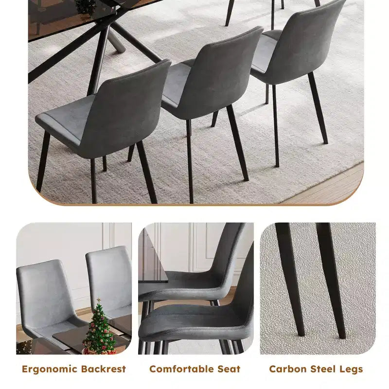 GDFStudio Noemi Contemporary 5 Piece Expandable Glass Dining Table Set with Faux Leather Upholstered Chairs