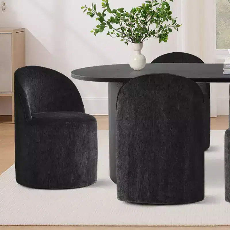 7-Piece Dining Set for Kitchen, Black Oval Table and Chenille Barrel Chairs, Modern Dining Room Furniture - Panipeachy