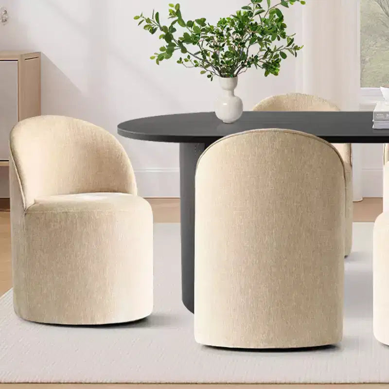7-Piece Dining Set for Kitchen, Black Oval Table and Chenille Barrel Chairs, Modern Dining Room Furniture - Panipeachy